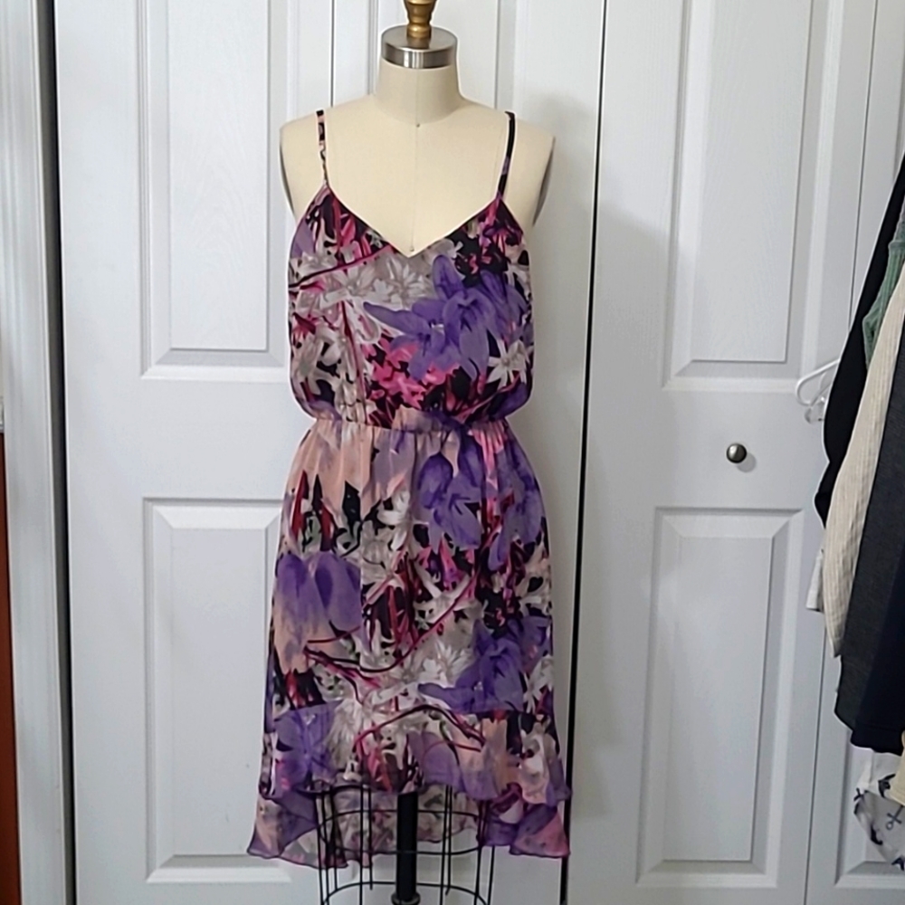 Purple & Pink Multicolored Floral Sleeveless Dress, Medium, Excellent Condition